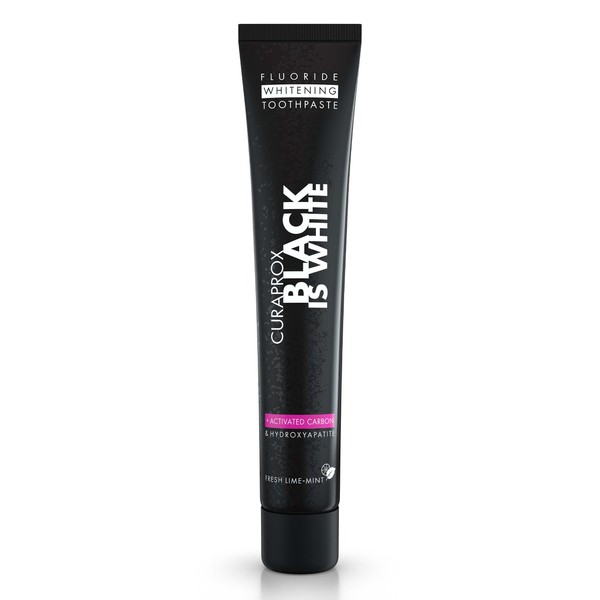 CURAPROX BLACK IS WHITE WHITENING FLUORIDE TOOTHPASTE WITH ACTIVATED CHARCOAL - PASTA BLANQUEADORA CON CARBON ACTIVADO