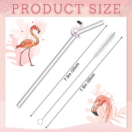 Honeydak 6 Pcs Reusable Glass Straws Flamingo Party Supplies 8" Shatter Resistant Cute Flamingo Glass Straw with 1 Cleaning Brush for Hawaiian Luau Tropical Bachelorette Birthday Pool Party Decoration