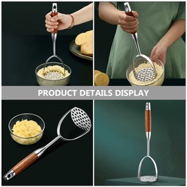 DOITOOL Heavy Duty Stainless Steel Potato Masher with Wooden Handle, Professional Potato Smasher Potato Masher Kitchen Tool for Bean, Vegetable, Fruits, Avocado, Meat