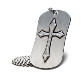 Shields of Strength Antique Finish Dog Tag with Cross Necklace - Philippians 4:13