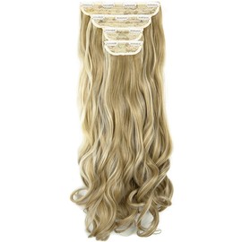 DODOING Clip in Hair Extensions 4Pcs 11Clips Curly Wavy Thick Full Head Double Weft Clip on Synthetic Hair Extension Wavy Hairpieces for Women Ash Blonde Mix Bleach Blonde 18"