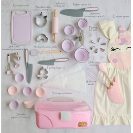 Baker Buddy Unicorn Kids Real Baking Set with Storage case, Real Working Utensils, Cookie Cutters, and Baking Supplies, Beautiful Unicorn Apron for Kids.