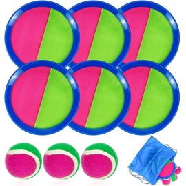 Jeffbaubl Klettballspiel Catch Ball Set,Klettballspiel für Kinder mit 6 Klett Ball Paddle und 3 Klettball, Wurfspiel Kinder, Klettball Strandspielzeug Garten Outdoor Spiele für Kinder ab 3 4 5 6 7