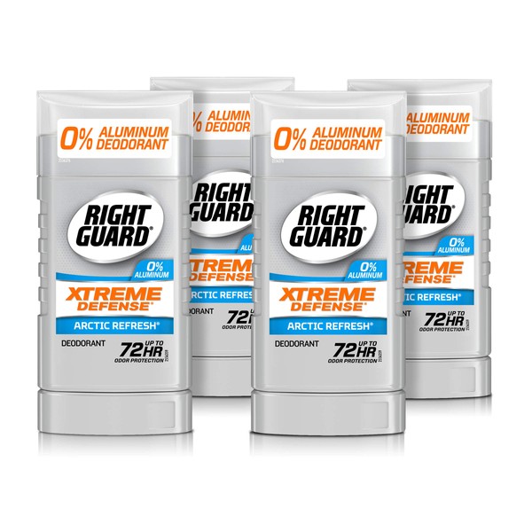 Right Guard Xtreme Defense Aluminum-Free Deodorant Invisible Solid Stick, Arctic Refresh, 3 oz, 4 count (pack of 1)