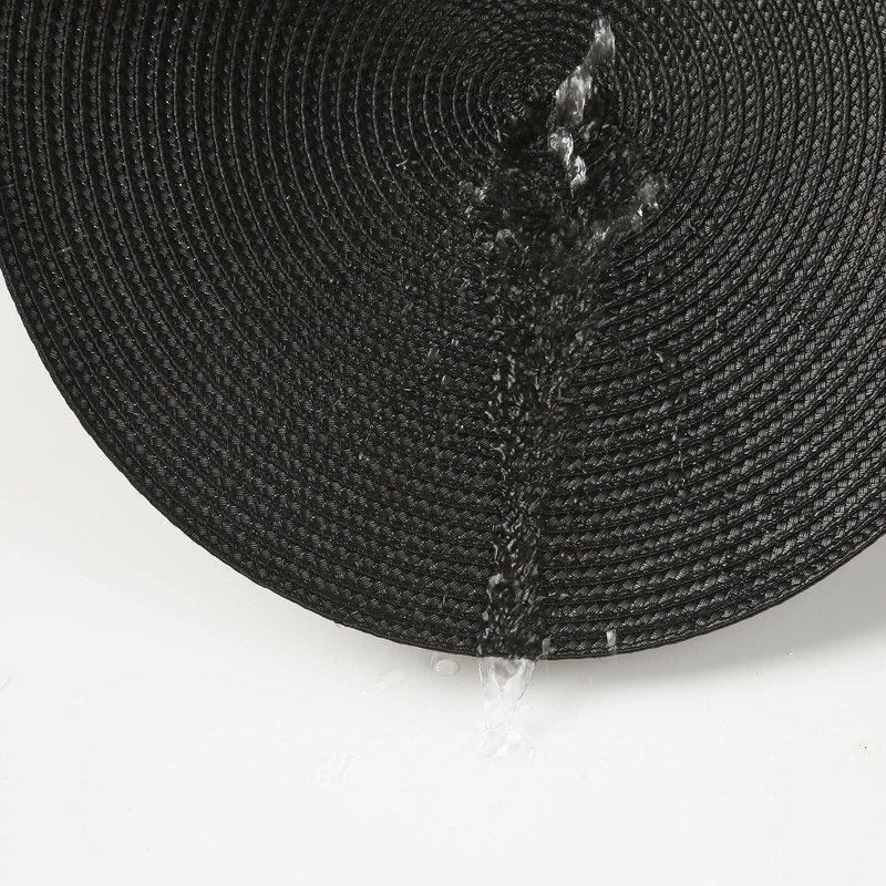 Place Mat Round Black Place Mats Washable Set of 6
