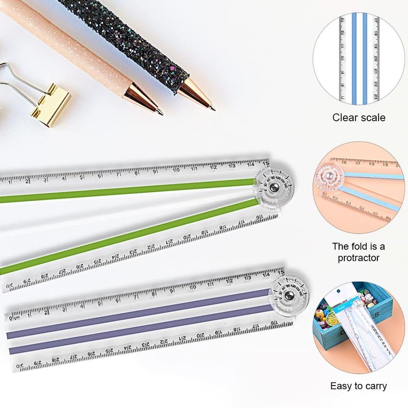 Folding Ruler, 4PCS Foldable Ruler, 30cm Fold Transparent Straight Ruler,
