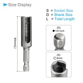 CoCud Nut Driver, 1/4" Hex Shank 8mm Socket 2.5" Length, CR-V Deep Groove Quick-Change Slotted Drill Bit - (Applications: for Extended Reach)
