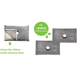 Ear Piercing Protection - Ear Pillow with Ear Hole for Sleeping with Sore Ear Pain - Support earplugs for Sleep - Memory Foam Pillow with Holes for chondrodermatitis CNH (20 x 14 x 3 inches - Grey)