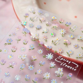 Flower Stickers for Nails – 5D Embossed Floral Decals with Pink, Purple, White Rose, Daisy, Tulip Designs, Spring Self-Adhesive Art Supplies for Women