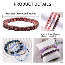 PIPITREE 12pcs Surfer Heishi Bracelets for Women Stackable Clay Beaded Stretch Bracelets Elastic Layering Couple Friendship Bracelets Boho Summer Beach Jewelry Set, 7.02inches, crystal