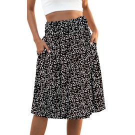 Naggoo Womens Summer Skirts Floral Trendy Pleated Midi Skirt Below The Knee Skirt Polka Dot Black M