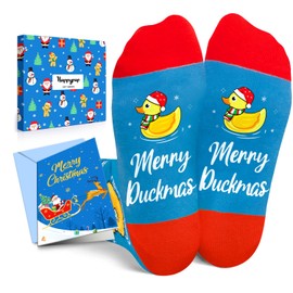 HAPPYPOP Christmas Gifts Stocking Socks for Kids - Secret Santa Socks Xmas Stocking with Greeting Card for Duck Lovers Christmas Rubber Duck Gifts 2-3 Years