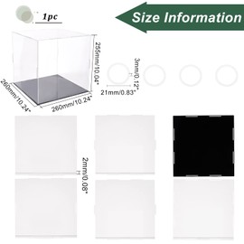 FINGERINSPIRE Clear Acrylic Display Case with Black Base & 4 Pcs Rubber Rings 26x26x25cm Cube Clear Self-Assembly Acrylic Box Dustproof Protection Showcase for Action Figures Collectibles Toys