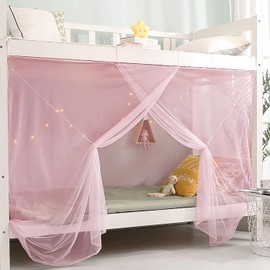 Eimilaly 8 Corner Bed Canopy Curtains for Dormitory, Bunk Bed, 1-1.8 m or Outdoor Camping, Fits 1 m Bed/Single Door, Pink