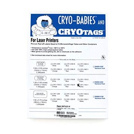 Cryo-Babies Labels, Laser Sheet, 1.5-2.0ml Tubes, 1.28 x 0.5 Inches, Yellow, 1,700 per Package