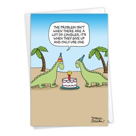 NobleWorks - 1 Happy Birthday Cartoon Greeting Card - Funny Notecard with Envelope, Comic Stationery - One Candle C3328BDG