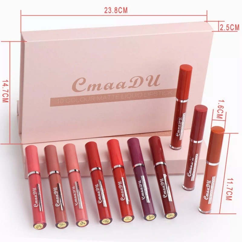 MM11 10 Lápices Labiales Mate Impermeable Antiadherente Lip Gloss