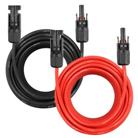 Solar Panel Extension Cable - 10AWG 50FT Solar Wire Cord 10 Gauge PV Wire with Female & Male Waterproof Connector for RV, Photovoltaic Systems, Home, Boat, Solar Panels, Car(50ft Red + 50ft Black)