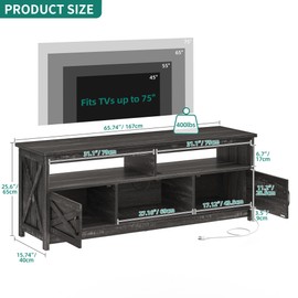 YITAHOME Farmhouse TV Stand for 65/55 Inch Television, LED Entertainment Center Television Stand with Power Outlets and Open Shelf, Media Console TV Cabinet for Living Room, Dark Grey