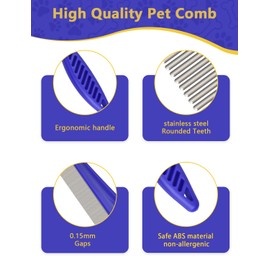 CAPHONT Flea Comb for Cats with Handle, 4 Pcs Flea Brush Tear Stain Comb Grooming Face and Matted Hair Paws Pet Lice Comb for Small, Medium & Large Cat Dog Kitten Rabbit
