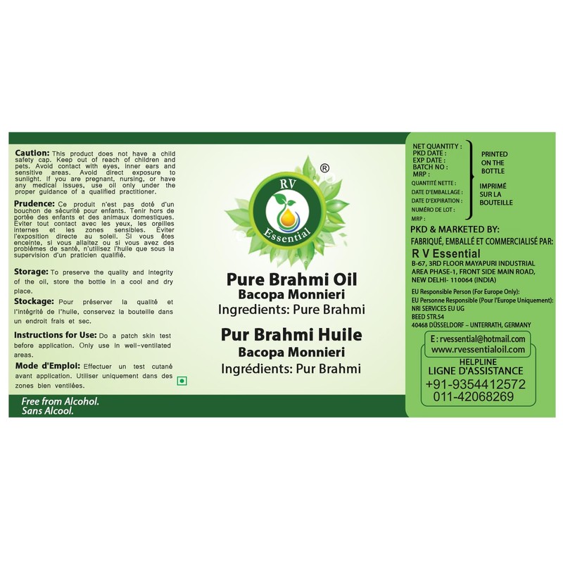 R V Essential Pure Brahmi Oil 10 ml (0.338 oz)