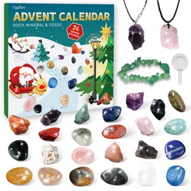 EggSun Crystal Advent Calendar 2024 For Kids,24 Days Christmas Countdown Calendar,Xmas Natural Rock Minerals & Fossils Stone Collection,Toys Gift Box,Gem & Fossil For Girls Boys Geology Enthusiasts