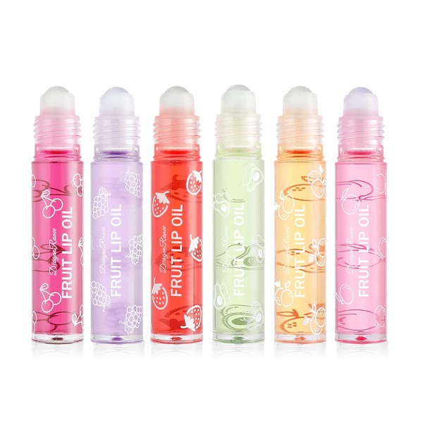 BYNYXI Pack of 6 Fruity Roll On Lip Gloss, 8 ml x 6 Lip Balm, Moisturising Lip Plumper Lipsticks, Transparent Lip Plumper Lip Enhancer Lip Oil Gloss Liquid Lipstick Long Lasting