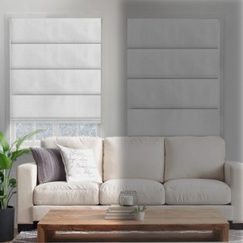 Changshade No Drill Roman Shades for Windows,Cordless Roman Blinds No Tools,Custom Size Blackout Pull Down Blinds, Easy Install Modern Fabric Window Shade for Home Office White Grey