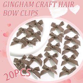 SAWINDA 20PCS Brown Mini Hair Bows Gingham Craft Bows for Hair Small Bow Hair Clips Cute Bowknot Hair Ribbons Barrettes Claw Clips Y2K Hair Accessories for Teens and Girls