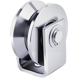 Chiloskit Heavy Duty Pulley Block with Bracket for Rope, 2 inch 304 Stainless Steel Sliding Gate Caster Bearing V Groove Guide Rollers Wheel System for Lifting,660 lbs Capacity (V)