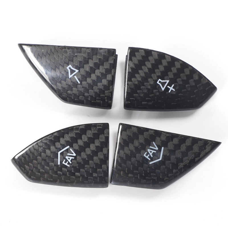 BEBECAR Real Carbon Fiber Steering Wheel Button Cover Trim Fits