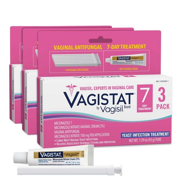 Vagistat 7 Day Yeast Infection Treatment for Women, Helps Relieve External Itching and Irritation, Contains 2% External Miconazole Nitrate Cream & 7 Disposable Applicators, by Vagisil (Pack of 3)
