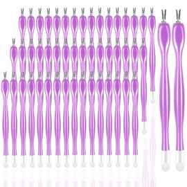 heemeei 50Pcs Nail Cuticle Trimmer Rubber Nail Cleaner, Plastic Handle Cuticle Knife, Double End Nail Dead Skin Fork Cuticle Pusher Bulk Nail Art Cuticle Remover Tools for Girls Women and Men-Purple…