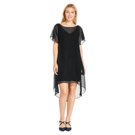 Adrianna Papell Women's Chiffon Overlay Short Dress, Black, Medium
