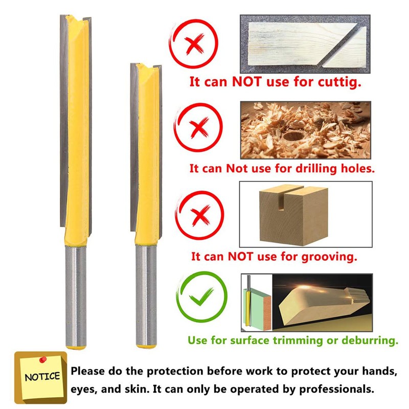 Gasea 2pcs 1/4 Shank Extra Long Straight Router Bit 2"