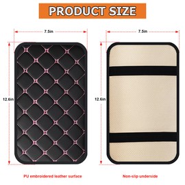 HZEL Car Center Console Cushion Pad, PU Leather Vehicle Armrest Protection Cover, Waterproof Automotive Interior Arm Rest Seat Box Mat Accessories, Universal for SUV, Sedan, Truck (Black/Pink)