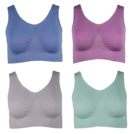 Pack of 4 Women's Comfort Bra Seamless Bustier Top Shirt Bra, mint, XL