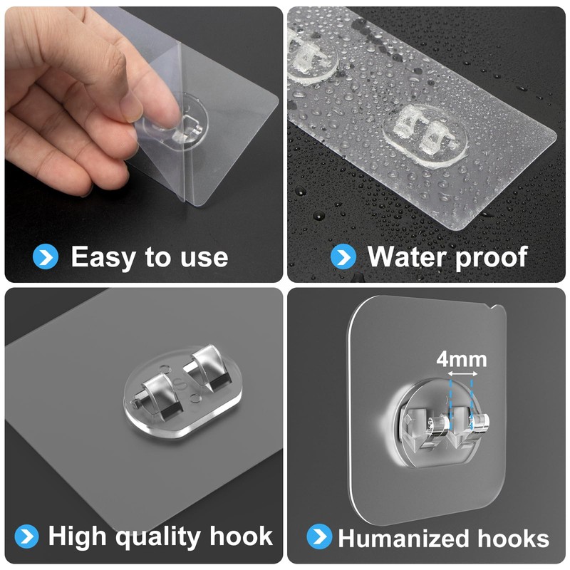 FEPTUASE Shower Caddy Adhesive Replacement, Transparent Strong Adhesive Hooks, No