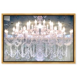 The Oliver Gal Artist Co. Fashion and Glam Framed Wall Art Canvas Prints 'Day and Night' Chandeliers Home Décor, 30" x 20", White, Pink