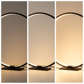 MASIVEL Modern Circle Table Lamp LED Warm Light Nightstand Lamp Black Reading Table Lamp with Dimmable Touch Control for Reading Bedroom and Office