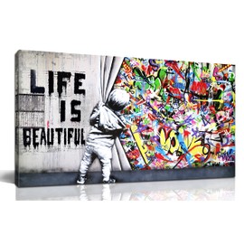 JKWALL77 Graffiti Canvas Art Wall-Decor - Colorful Wall Decor - Bedroom Decor For Teen Boys Ready To Hang Size 40" x 20"