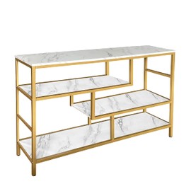 AT-VALY Console Table 4-Tier Storage Shelves Entryway Table Hallway Tables for Living Room 44"x11.8"x31.9" (Gold&White)