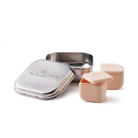 Miniware GrowBento Box and 2 Silipods | Durable 304 Stainless Steel Lunch Box and Leakproof Silicone Storage Containers Set | Grows from Baby Purees to School Lunches (Steel + Peach)