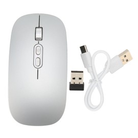 Bluetooth Mouse Silent Type C Charging 2.4G Wireless Mouse with Colorful Light for Macbook for Windows PC for Phone Silver Gray