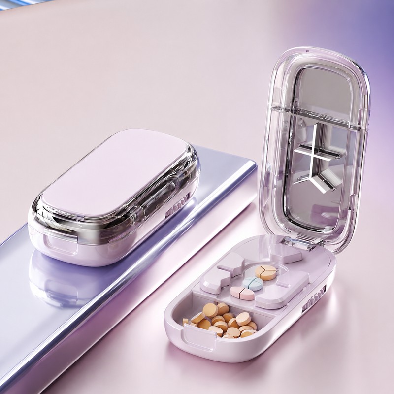 Portable Pill Cutter and Organizer for Travel – 1/2, 1/3,
