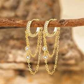 ASH'S CHOICE Silver 925 Hoop Earrings Tassel Women's 14K Gold-Plated Earrings Boho Hoop Earrings Small with Long Tassel, Silver 925 Earrings Tassel Vintage Dangle Hoop Earrings Hanging Earrings,