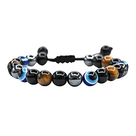 Lameybrt Evil Eye Bracelet 6mm Natural Stretch Adjustable Beaded Bracelets for Men (A07 Evil Tiger Eye, M (6.5"-7.4"))