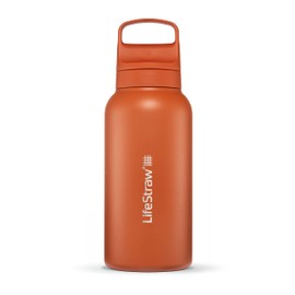 LifeStraw Go Series - Insulated Stainless Steel Water Bottle with Water Filter 1 Litre for Travel & Everyday - Removes Bacteria, Parasites, Microplastics + Improved Taste, Kyoto Orange (Orange)