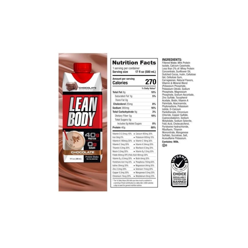 Lean Body Ready-to-Drink Chocolate Protein Shake, 40g Protein, Whey Blend