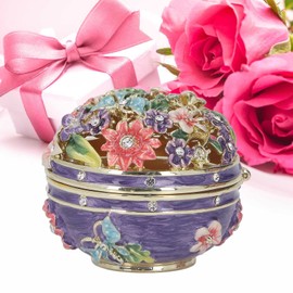 Enamel Jewelry Box, Carved Flowers Zinc Alloy Desktop Trinket Boxes